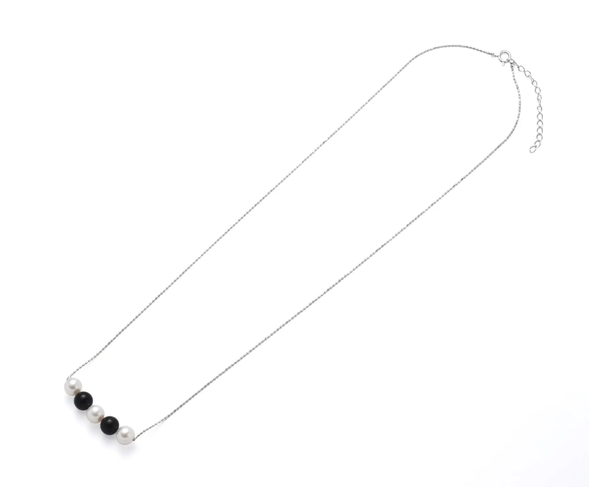Pt850ジェット×アコヤ真珠6mm 5pcsバーペンダント （ピアノカラー）